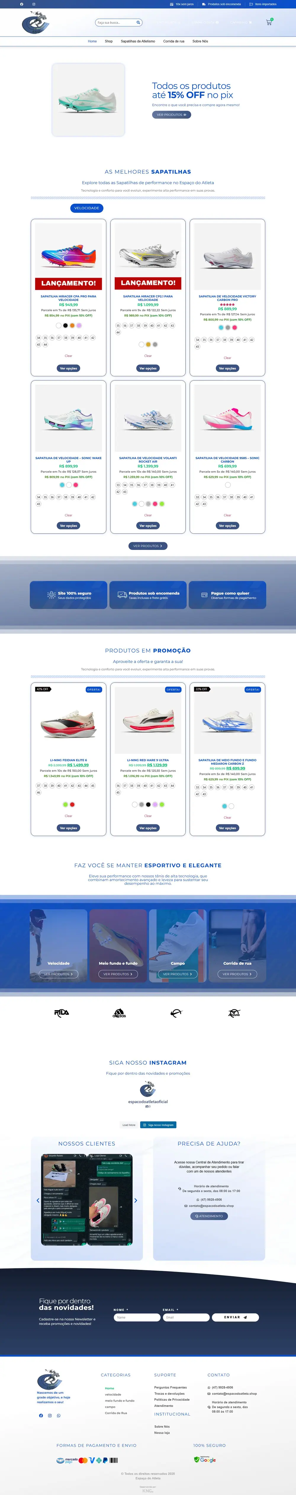 Página do site Espaço do Atleta