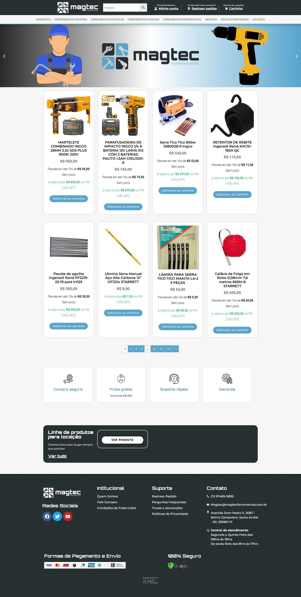 Página do site Magtec Ferramentas