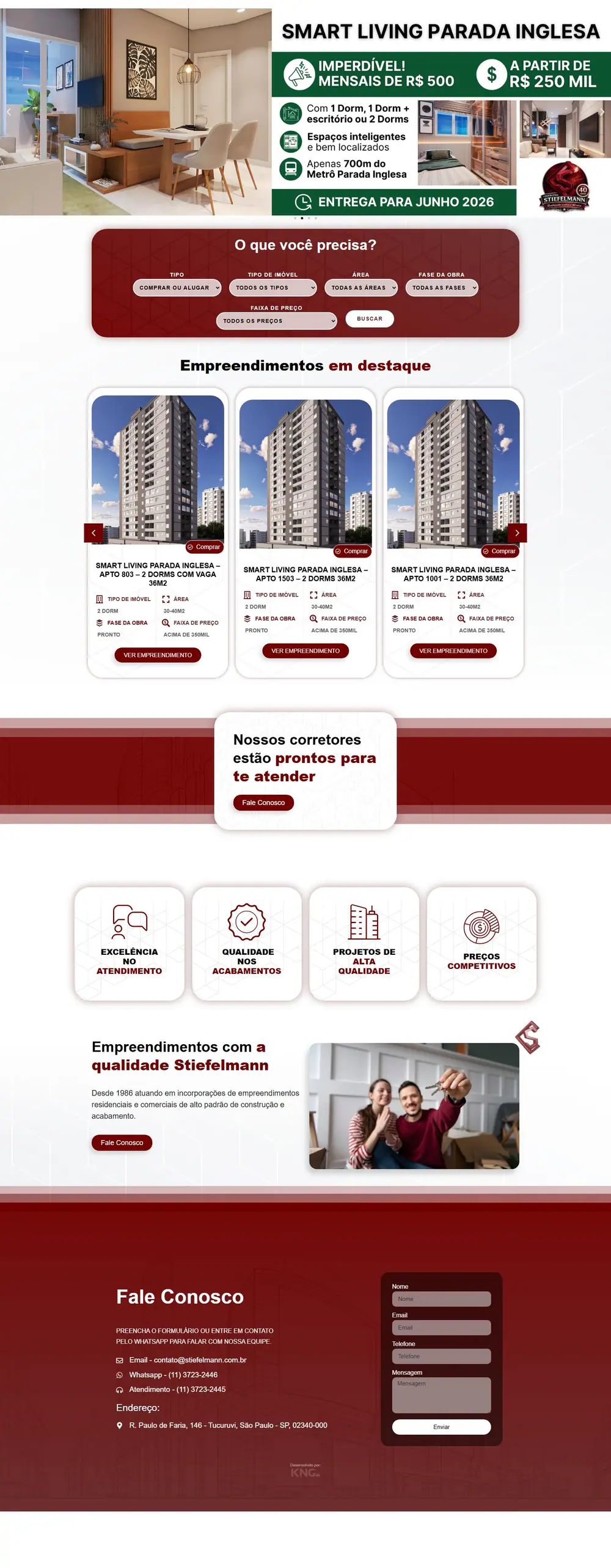 Página do site Stiefelmann Construtora